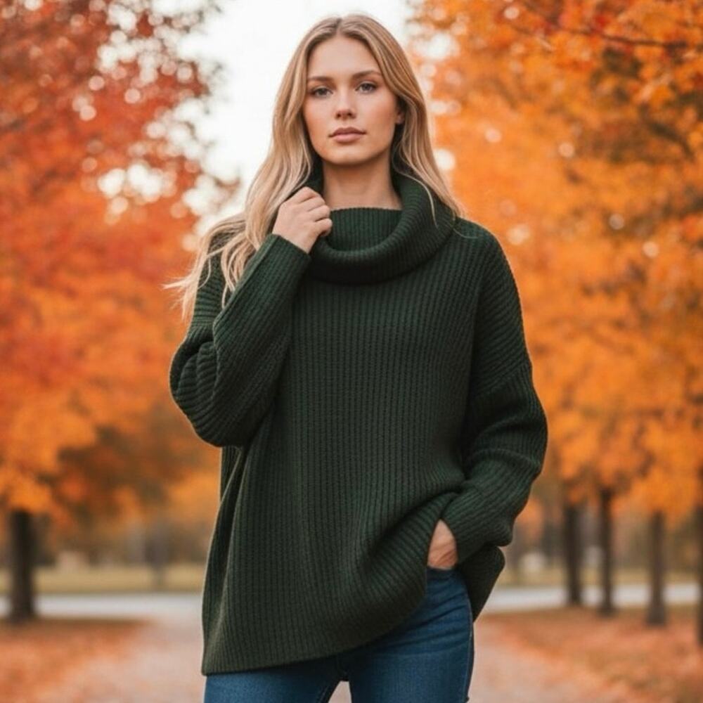 Boxy oversized Banana Republic Turtleneck Sweater Sz L Black Relaxed Minimalist